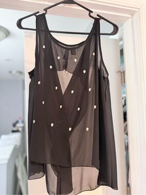 Fun & Flirt Black Sleeveless Sheer Camisole with Crystal Accents